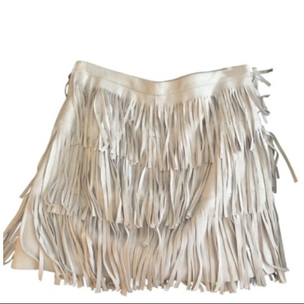 BCBG Fringed Suede Mini Skirt